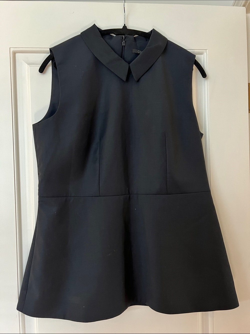 COS 100% Wool Black Collared Peplum Tailored Top